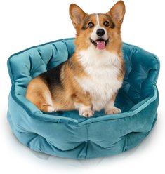 Precious Tails Ultra Plush Mini Tufted Velvet Round Bolster Cat & Dog Bed, Teal