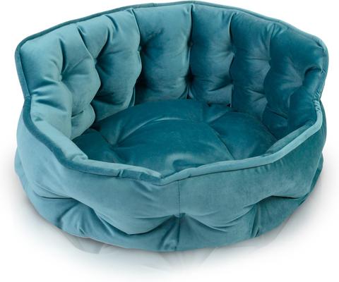 Show full view: Precious Tails Ultra Plush Mini Tufted Velvet Round Bolster Cat & Dog Bed, Teal slide 8 of 9