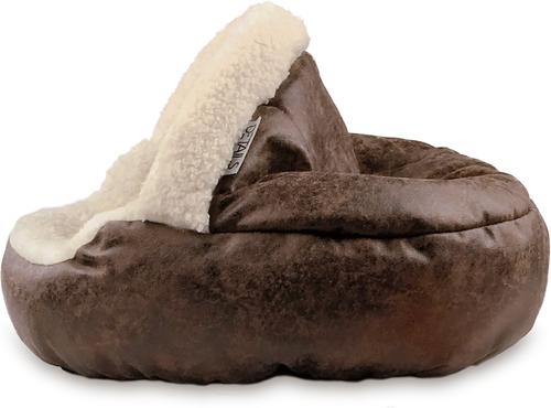 Show full view: Precious Tails Vegan Leather Deep Dish Covered Cat & Dog Bed, Bron, Medium slide 3 of 10