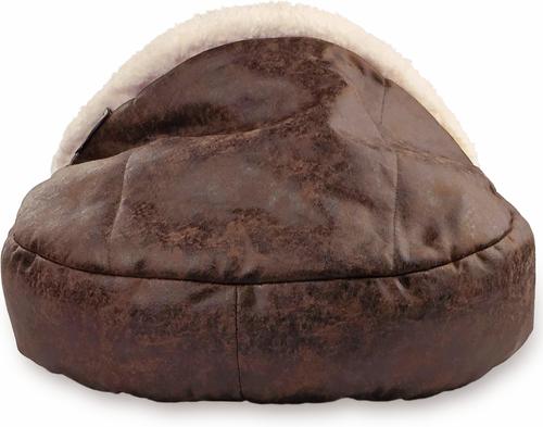 Show full view: Precious Tails Vegan Leather Deep Dish Covered Cat & Dog Bed, Bron, Medium slide 4 of 10