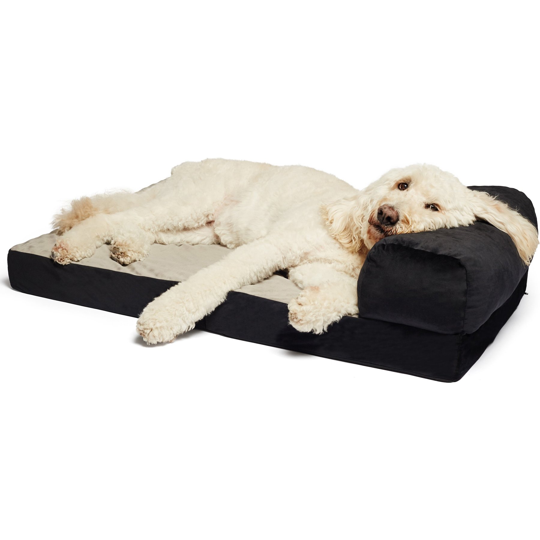 Precious Tails Velvet Foldable Foam Chaise Bolster Cat & Dog Bed, Gray, Large