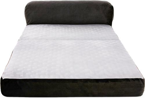 Show full view: Precious Tails Velvet Foldable Foam Chaise Bolster Cat & Dog Bed, Gray, Large slide 3 of 9