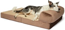 Precious Tails Velvet Foldable Foam Chaise Bolster Cat & Dog Bed, Mocha, Large