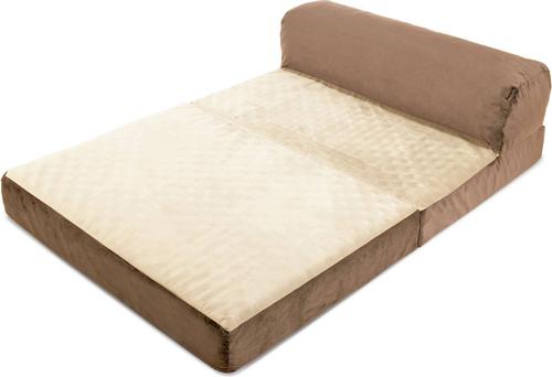 Show full view: Precious Tails Velvet Foldable Foam Chaise Bolster Cat & Dog Bed, Mocha, Large slide 2 of 9