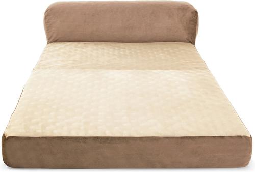 Show full view: Precious Tails Velvet Foldable Foam Chaise Bolster Cat & Dog Bed, Mocha, Large slide 3 of 9