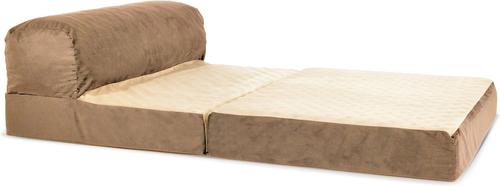 Show full view: Precious Tails Velvet Foldable Foam Chaise Bolster Cat & Dog Bed, Mocha, Large slide 4 of 9