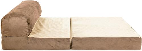 Show full view: Precious Tails Velvet Foldable Foam Chaise Bolster Cat & Dog Bed, Mocha, Large slide 5 of 9