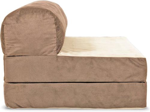 Show full view: Precious Tails Velvet Foldable Foam Chaise Bolster Cat & Dog Bed, Mocha, Large slide 9 of 9