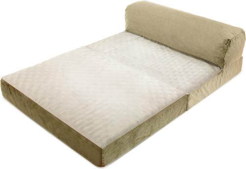Show full view: Precious Tails Velvet Foldable Foam Chaise Bolster Cat & Dog Bed, Sage, Large slide 2 of 9