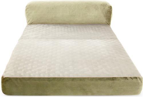 Show full view: Precious Tails Velvet Foldable Foam Chaise Bolster Cat & Dog Bed, Sage, Large slide 3 of 9