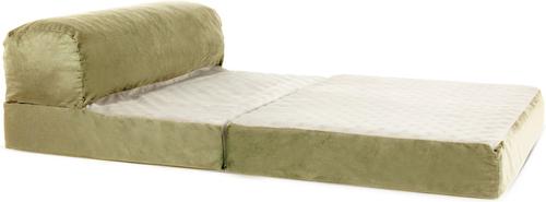 Show full view: Precious Tails Velvet Foldable Foam Chaise Bolster Cat & Dog Bed, Sage, Large slide 4 of 9