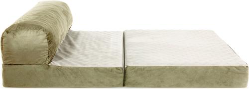 Show full view: Precious Tails Velvet Foldable Foam Chaise Bolster Cat & Dog Bed, Sage, Large slide 5 of 9