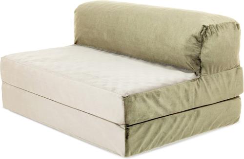 Show full view: Precious Tails Velvet Foldable Foam Chaise Bolster Cat & Dog Bed, Sage, Large slide 6 of 9