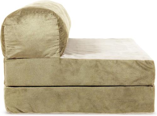 Show full view: Precious Tails Velvet Foldable Foam Chaise Bolster Cat & Dog Bed, Sage, Large slide 9 of 9