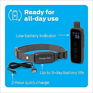 Premier Pet 1000-ft with Rechargeable Battery Dog Remote Training Collar, Gray