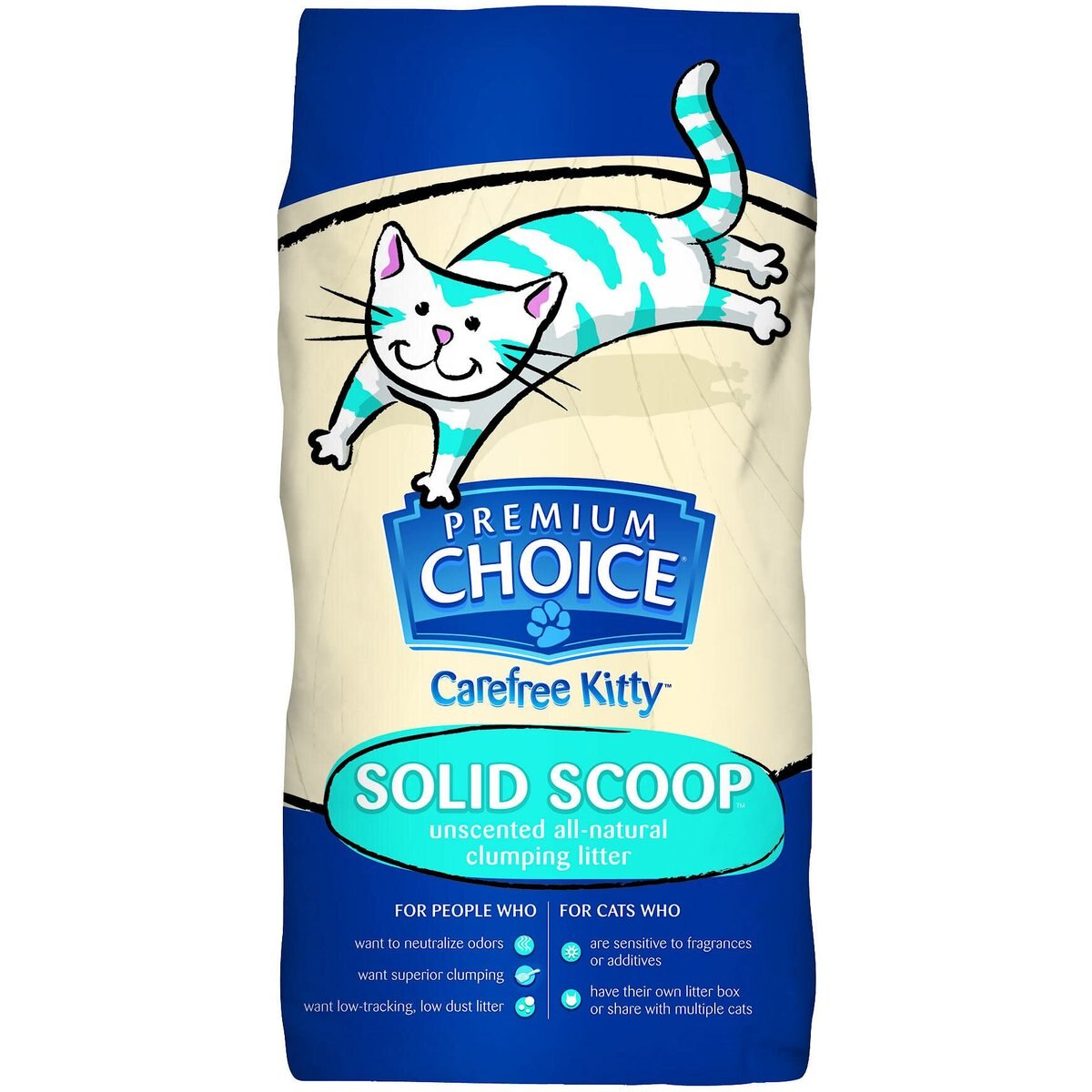 Premium Choice Carefree Kitty Natural Solid Scoop Cat Litter, 25-lb