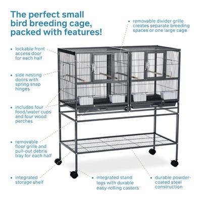 Show full view: Prevue Pet Products Hampton Deluxe Divided Breeder Bird Cage with Stand, Black slide 3 of 9