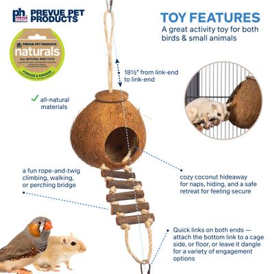 Show full view: Prevue Pet Products Naturals Coco Hideaway with Ladder Bird Toy, 12-in slide 3 of 9