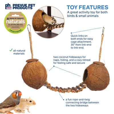 Show full view: Prevue Pet Products Naturals Double Coconut Walk Bird Toy, Natural slide 3 of 7