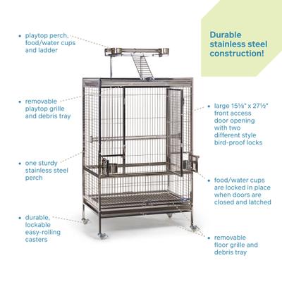 Show full view: Prevue Pet Products Playtop Bird Cage, Stainless Steel, Large slide 3 of 10