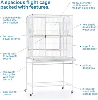 Show full view: Prevue Pet Products Powder Coated Steel Construction Flight Bird Cage with Stand, White slide 3 of 10