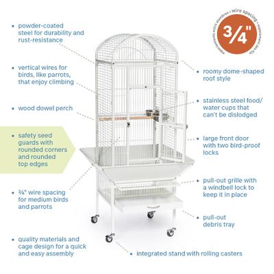 Show full view: Prevue Pet Products Small Dome Top Bird Cage, White slide 7 of 10