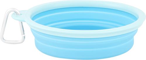 Show full view: Prima Pets Collapsible Silicone Travel Dog & Cat Bowl with Carabiner, Aqua, 5-cup slide 3 of 8