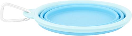 Show full view: Prima Pets Collapsible Silicone Travel Dog & Cat Bowl with Carabiner, Aqua, 5-cup slide 4 of 8