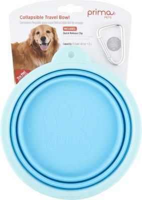 Show full view: Prima Pets Collapsible Silicone Travel Dog & Cat Bowl with Carabiner, Aqua, 5-cup slide 5 of 8