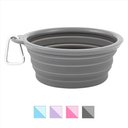 Prima Pets Collapsible Silicone Travel Dog & Cat Bowl with Carabiner, Large, Grey