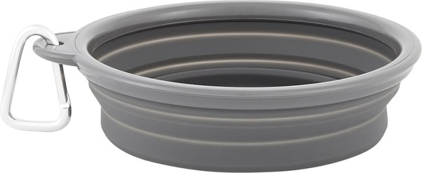 Show full view: Prima Pets Collapsible Silicone Travel Dog & Cat Bowl with Carabiner, Large, Grey slide 3 of 7
