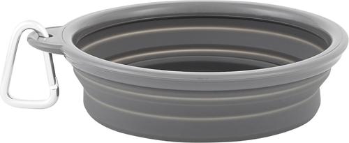 Show full view: Prima Pets Collapsible Silicone Travel Dog & Cat Bowl with Carabiner, Large, Grey slide 3 of 7