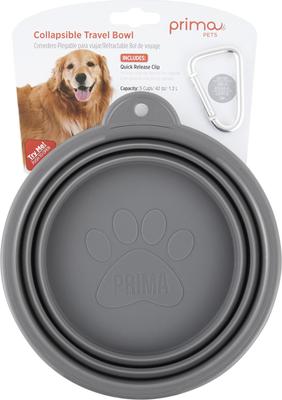 Show full view: Prima Pets Collapsible Silicone Travel Dog & Cat Bowl with Carabiner, Large, Grey slide 5 of 7