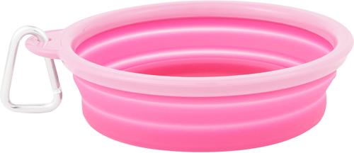 Show full view: Prima Pets Collapsible Silicone Travel Dog & Cat Bowl with Carabiner, Large, Pink slide 3 of 8