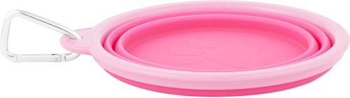 Show full view: Prima Pets Collapsible Silicone Travel Dog & Cat Bowl with Carabiner, Large, Pink slide 4 of 8