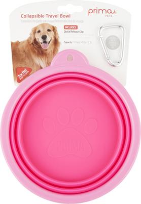 Show full view: Prima Pets Collapsible Silicone Travel Dog & Cat Bowl with Carabiner, Large, Pink slide 5 of 8