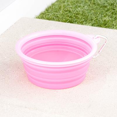 Show full view: Prima Pets Collapsible Silicone Travel Dog & Cat Bowl with Carabiner, Large, Pink slide 6 of 8
