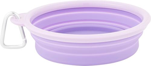 Show full view: Prima Pets Collapsible Silicone Travel Dog & Cat Bowl with Carabiner, Large, Purple slide 3 of 8
