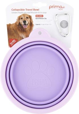 Show full view: Prima Pets Collapsible Silicone Travel Dog & Cat Bowl with Carabiner, Large, Purple slide 5 of 8