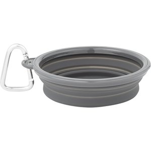 Prima Pets Collapsible Silicone Travel Dog & Cat Bowl with Carabiner, Small, Grey