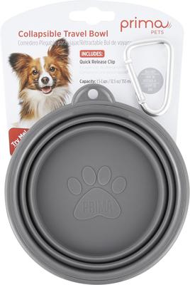 Show full view: Prima Pets Collapsible Silicone Travel Dog & Cat Bowl with Carabiner, Small, Grey slide 6 of 8