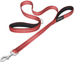 Prima Pets Dual-Handle Reflective Dog Leash, Large, 4-ft, Red