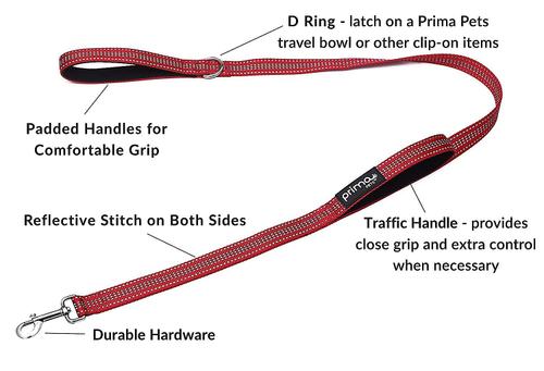 Show full view: Prima Pets Dual-Handle Reflective Dog Leash, Large, 4-ft, Red slide 3 of 11