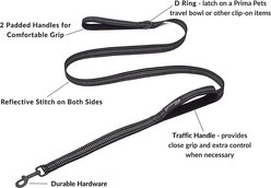Prima Pets Dual-Handle Reflective Dog Leash, Large, 6-ft, Black slide 2 of 8