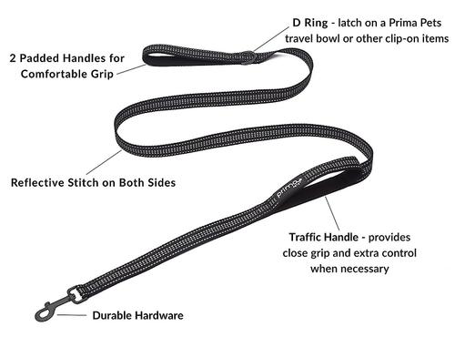 Show full view: Prima Pets Dual-Handle Reflective Dog Leash, Large, 6-ft, Black slide 2 of 10