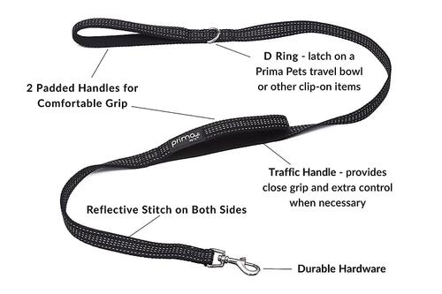 Show full view: Prima Pets Dual-Handle Reflective Dog Leash, Medium, 4-ft, Black slide 3 of 11