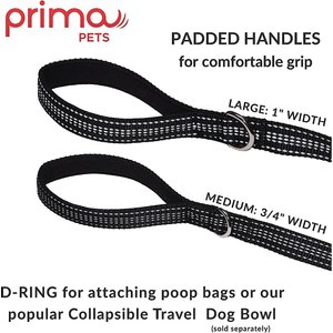 Prima Pets Dual-Handle Reflective Dog Leash, Medium, 4-ft, Black