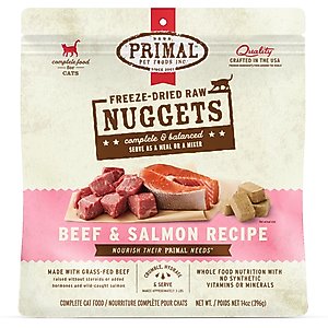 Primal Beef & Salmon Formula Nuggets Grain-Free Raw Freeze-Dried Cat Food, 14-oz bag