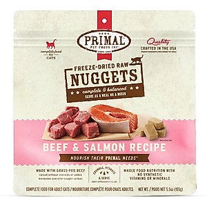 Primal Beef & Salmon Formula Nuggets Grain-Free Raw Freeze-Dried Cat Food, 5.5-oz bag