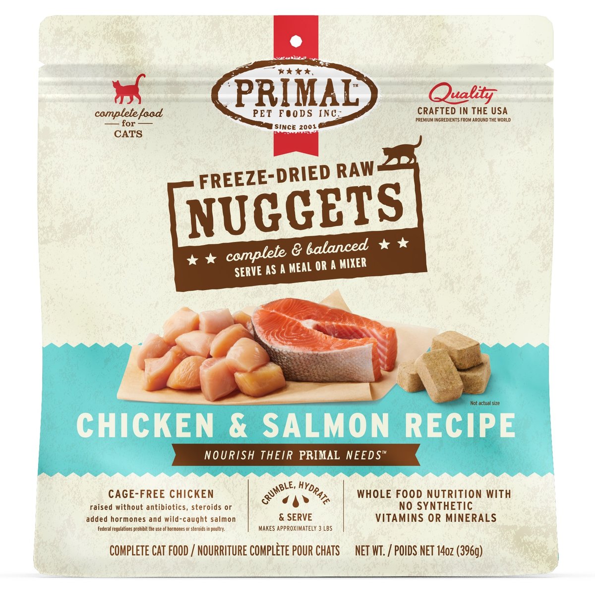 Primal Chicken & Salmon Formula Nuggets Grain-Free Raw Freeze-Dried Cat Food, 28-oz bundle